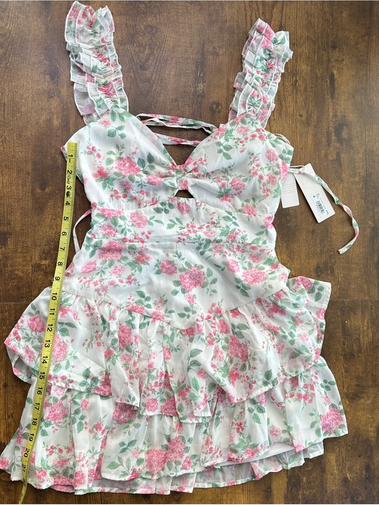 Altar'd State Dresses & Skirts - Altar'd State White Pink Floral Ruffle Mini Dress